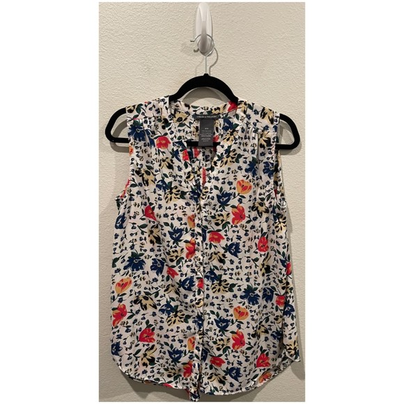 CHELSEA & THEODORE White Floral Multicolor Sleeveless Blouse - Picture 1 of 3
